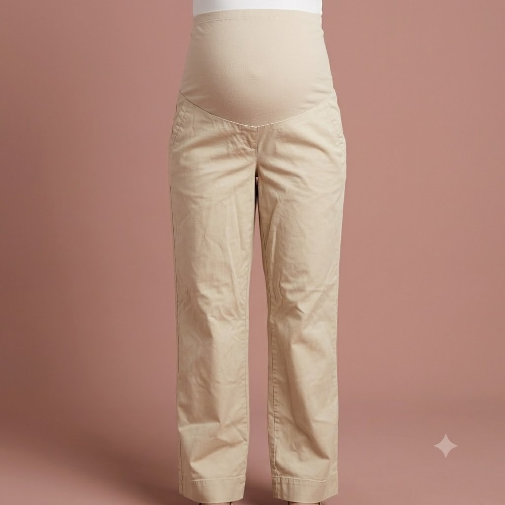 Motherhood Maternity 98217 Full Belly Panel Chino Pants Womens M Beige Stretch
